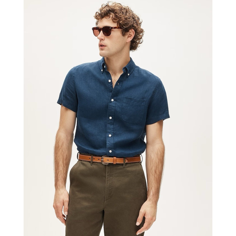 J. CREW Short-sleeve Baird McNutt Irish linen shirt in Ink Size L $110 BE546